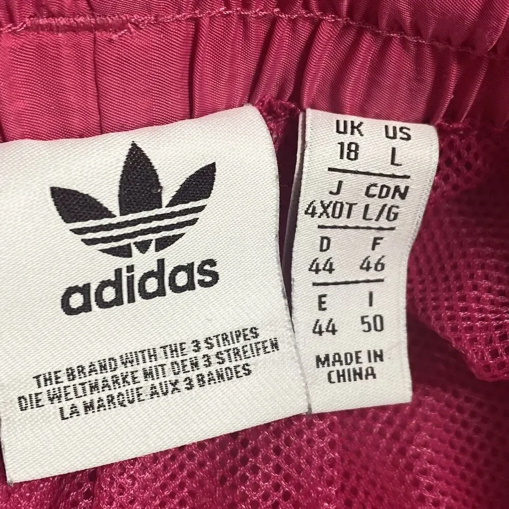 Adidas Women’s Size L Large Track Pants Windbreaker Pink Lined Drawstring Poly